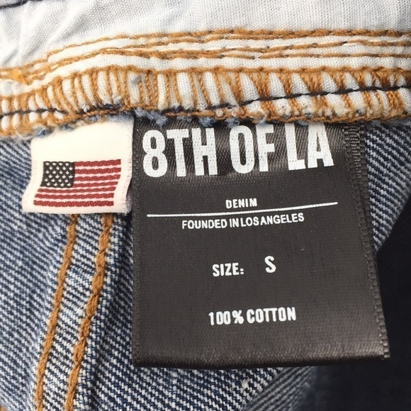 8th of LA High Waisted Jean Denim Shorts Distresse Stripe Trim Ribbon Raw Hem Sm - Picture 9 of 10